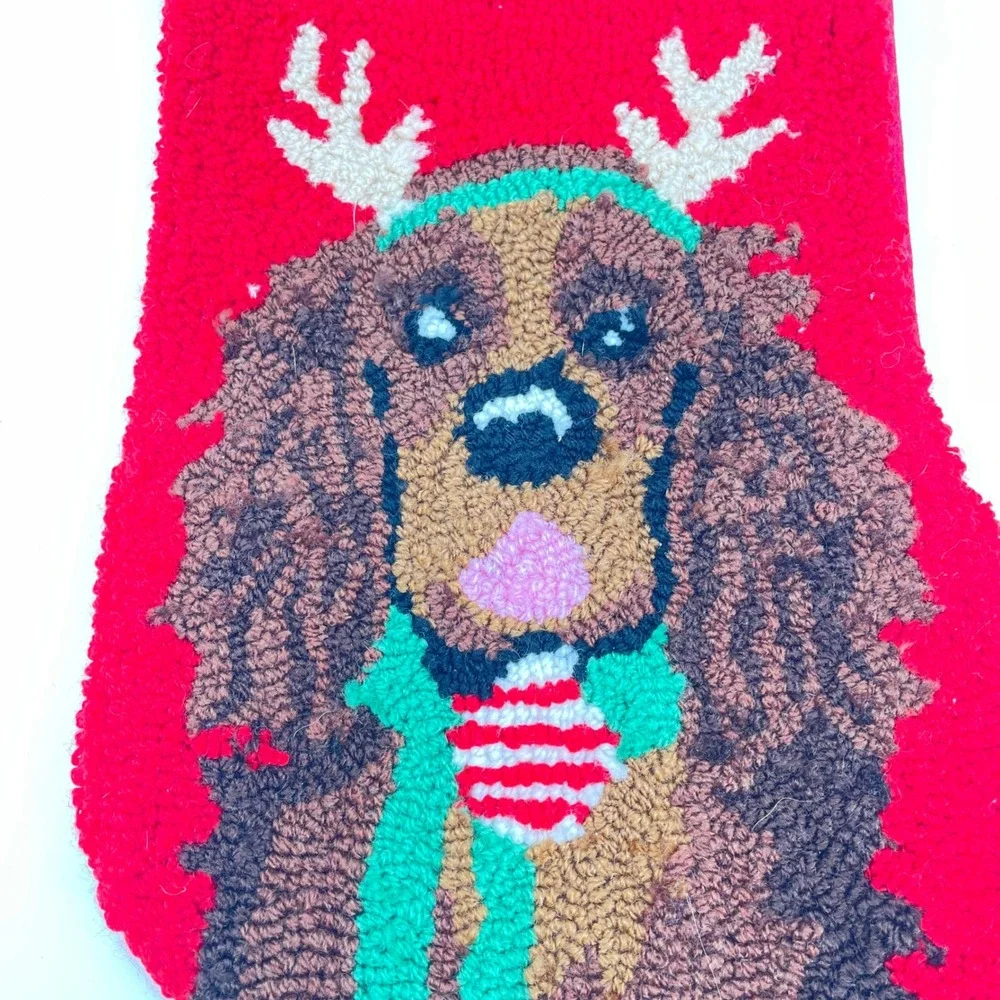C&F Home Holiday‎ hooked wool Christmas stocking Boykin Spaniel reindeer antlers